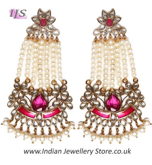 Large Mughal Princess Kundan Earrings EAUK04410C Indian Jewellery