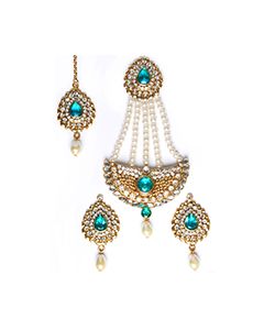 Mia Stud Earrings, Tikka & Pearl Jhumar Set IGCC10250C Indian Jewellery
