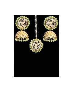 Punjabi Statement jali round tikka & jhumkis - vibrant green IEGL11110 Indian Jewellery