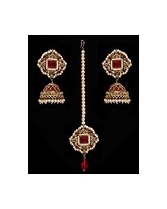 Champagne Indian jhumka earrings & tikka jewellery set IARC11352 Indian Jewellery