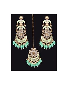 Statement Kundan & Meenakari Earrings & Tikka IEPK11980C Indian Jewellery