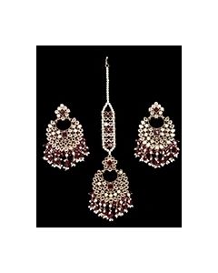Premium Antique Gold Mirror Beaded Earring & Tikka IARM12355 Indian Jewellery
