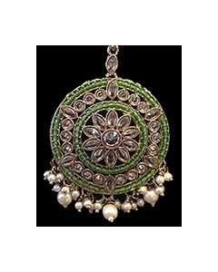 Round Medium American Diamond Indian Head Jewel - Grass Green ZAGA11952 Indian Jewellery
