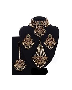 Mughal Princess Pearl Indian Jewellery Set - Choker, Ear, Tikka & Jhumar NAMC11304 Indian Jewellery