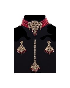 Delicate Beaded Indian Choker, Earrings & Tikka NARA11765 Indian Jewellery