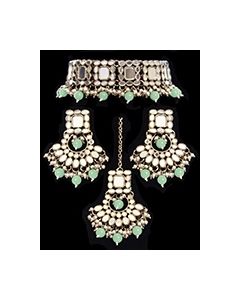Asian Indian Antique Mirrored Jewellery Set - NAWM11932C Indian Jewellery