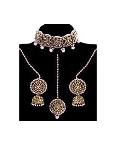 Heeramandi CZ Diamond Jewellery: Choker, Jhumki & Round Tikka NANA12069C Indian Jewellery