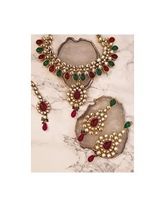 Kundan Necklace Set - Maroon Red & Green NGNP02364 Indian Jewellery