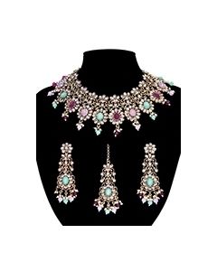 Champagne Kundan Floral Indian Jewellery Set NANK12310C Indian Jewellery
