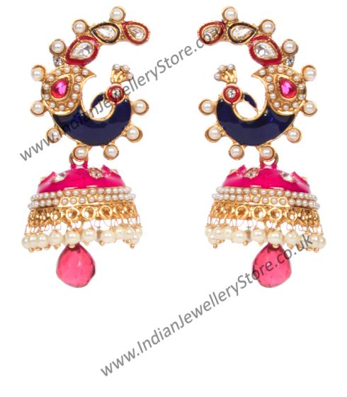 Large Peacock Multi Coloured Jhumka EGPL10347 Indian Jewellery