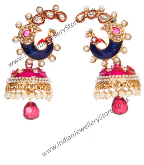 Large Peacock Multi Coloured Jhumka EGPL10348 Indian Jewellery