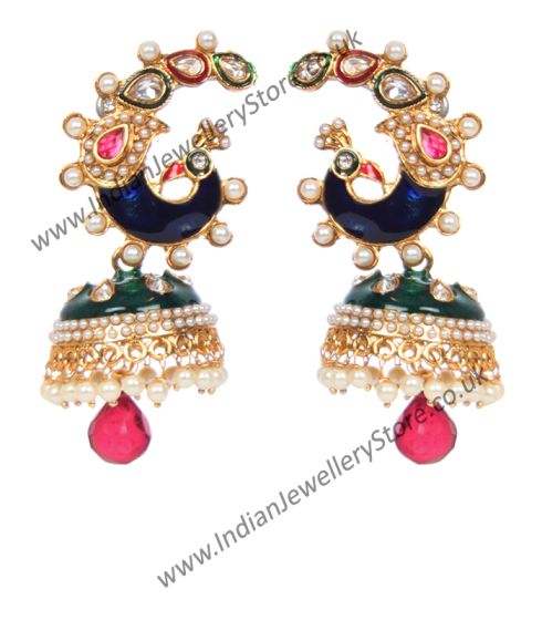 Large Peacock Multi Coloured Jhumka EGPL10350 Indian Jewellery