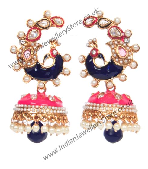 Large Peacock Multi Coloured Jhumka EGPL10351 Indian Jewellery