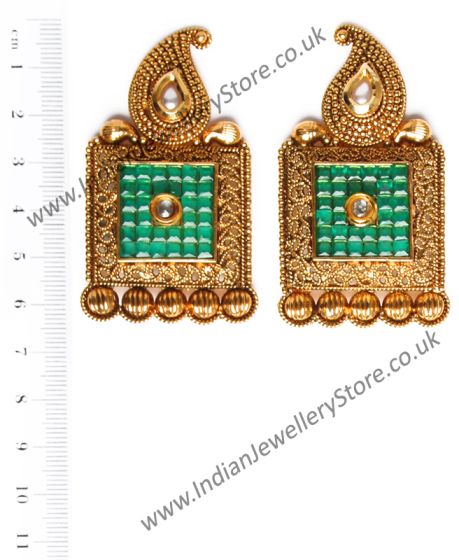 22k & Emerald Effect Large Square Indian Stud Earrings EAGA10402 Indian Jewellery