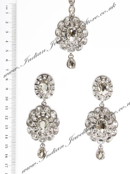 American Diamond Earrings and Tikka ISWA04386 Indian Jewellery