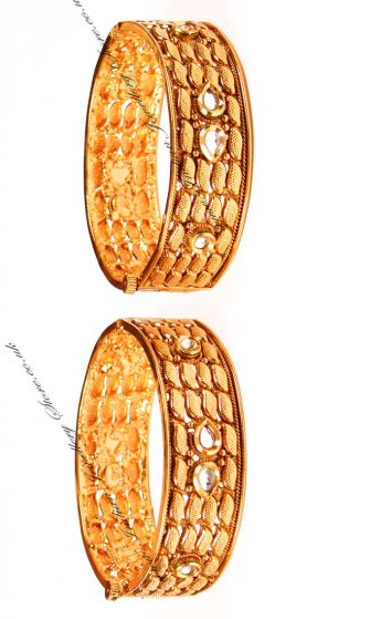 2 x 22k Gold Plated Indian Bangles w. Kundan, 2.8 WGWK03721 Indian Jewellery