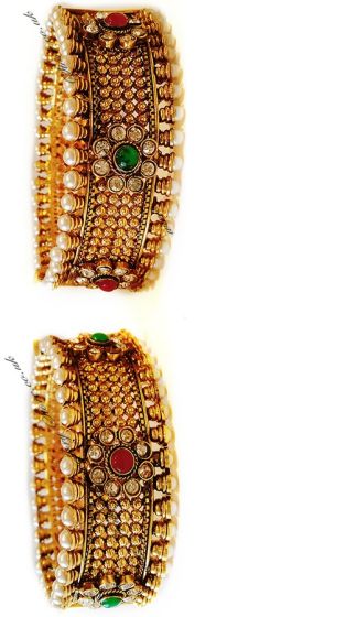 2 x Traditional Asian Indian Pearl Bangles - Ruby Green, 2.4 WAWC04819 Indian Jewellery