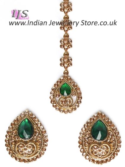 American Diamond, Antique Stud Earrings & Tikka - Sumandeep IAGA11006 Indian Jewellery