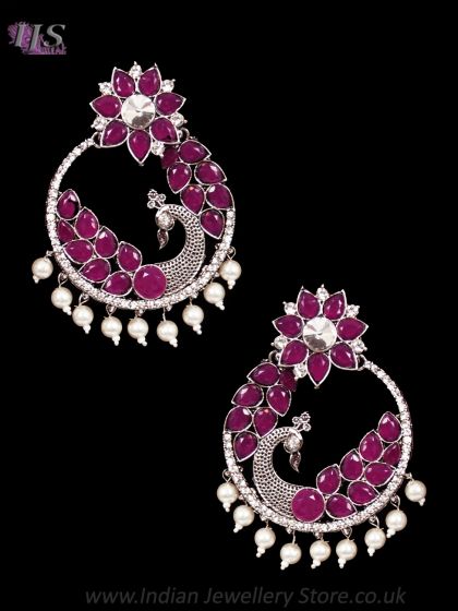 Silver Oxidised Peacock Indian Earrings ESRP12183 Indian Jewellery