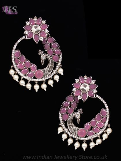 Silver Oxidised Peacock Indian Earrings ESWP12186C Indian Jewellery