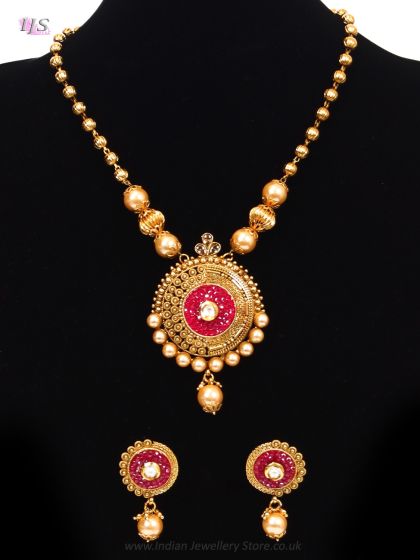 Medium Round Pendant Set NERL10876 Indian Jewellery