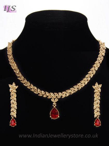 Delicate Gold Crystal Jewellery Set - Arishia NARC11338 Indian Jewellery