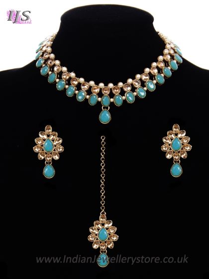 Delicate Indian Choker Jewellery in Golden Kundan & Pearl NANL11439C Indian Jewellery