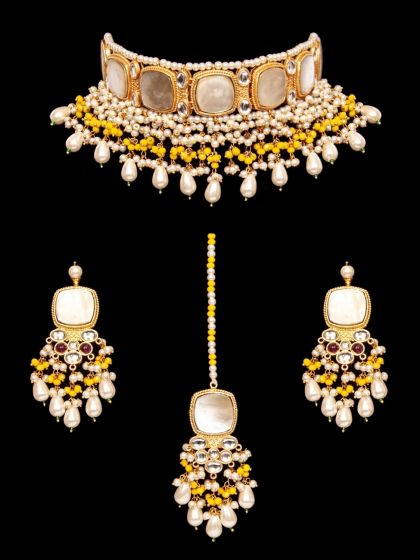 Traditional Mother of Pearl Indian Choker Set NEYL12334 Indian Jewellery