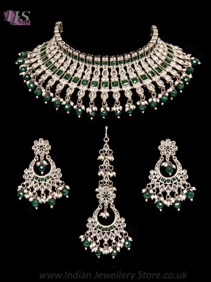 Premium American Diamond Silver Indian Jewellery Set NSGA12432 Indian Jewellery
