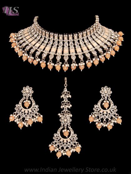 Premium American Diamond Silver Indian Jewellery Set NSPA12434 Indian Jewellery