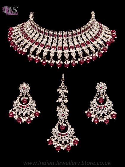 Premium American Diamond Silver Indian Birdal Jewellery Set NSRA12436 Indian Jewellery