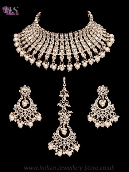 Premium American Diamond Silver Indian Birdal Jewellery Set NSWA12437 Indian Jewellery