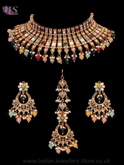 Navaratna American Diamond Antique Indian Jewellery Set NAMA12439 Indian Jewellery