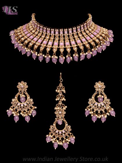 Lilac Purple American Diamond Antique Indian Jewellery Set NAUA12442 Indian Jewellery