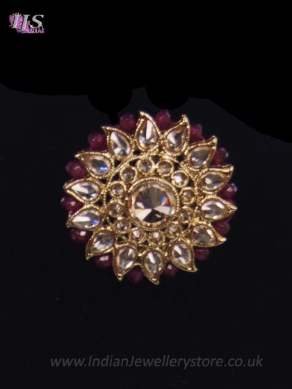 Indian Antique Cocktail Ring - American Diamond & Ruby Maroon RARA11819 Indian Jewellery