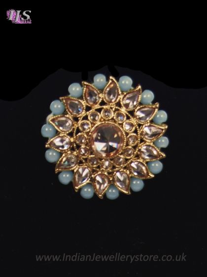 Indian Antique Cocktail Ring - American Diamond & Sky Blue RALA11824 Indian Jewellery
