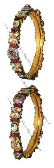 2x Pure Kundan Indian 22k Gold Plated Bangles 2.6 WGWK0188 Indian Jewellery