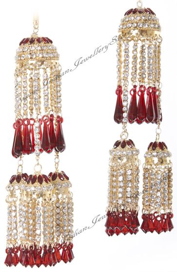 Light Gold & Maroon  Red Diamante Kaleeras: Pair AGRC0771 Indian Jewellery