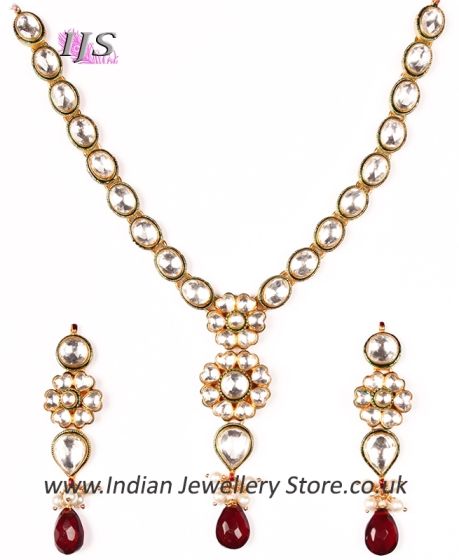 22k Patchi Kundan Maroon Indian Necklace NERK10978 Indian Jewellery