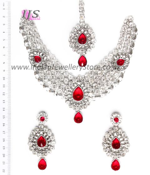 Silver Crystal Necklace Set - Katie NSRC10752 Indian Jewellery