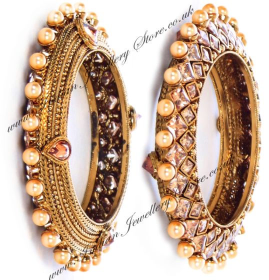 1 x American Diamond & Pearl 3D Indian Bangles - Golen Stone 2.4 WANA10171 Indian Jewellery