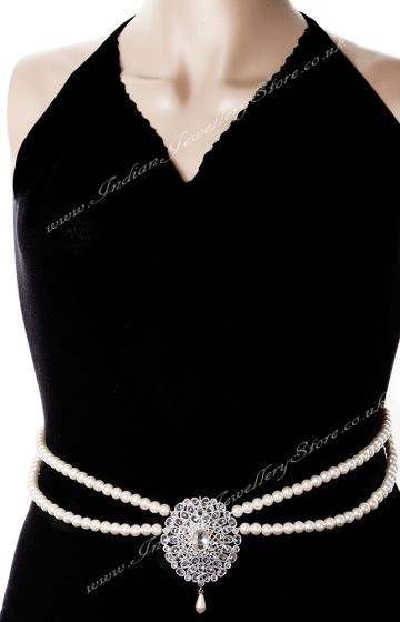 Silver American Diamond Pearl Indian Saree Belt LSWA0627 Indian Jewellery