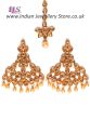 Golden Diamond & Pearl Fashion Earrings and Tikka IENA10993 Indian Jewellery