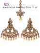 Golden Diamond & Pearl Fashion Earrings and Tikka IANA10994 Indian Jewellery