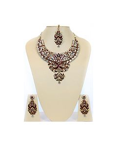 Large Kundan Peacock Necklace Set BARC10474 Indian Jewellery