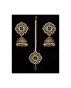Large Jhumka Earrings & Tikka Indian Jewellery Set IANC11355C Indian Jewellery