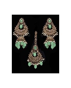 Indian Antique Jhumka Earrings & Tikka Jewellery Set IANA11636C Indian Jewellery