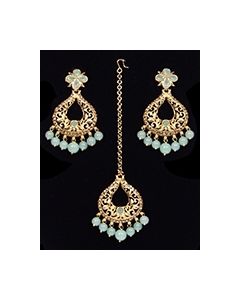 Asian Light-Weight Pastel Bead Earrings & Tikka Set IGNP11987C Indian Jewellery