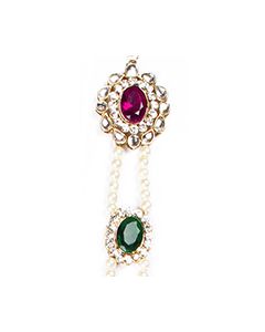 Pearl & Kundan Asian Plait Jewellery - Purple & Green CAMK04139 Indian Jewellery