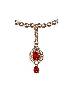 Gem & Kundan Flexible Headband with Attached Tikka - maroon red SARK12369 Indian Jewellery